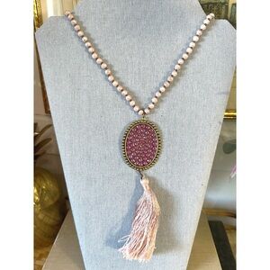 Pink Panache Caramel & Red Rhinestone Tassel Beaded Necklace, New